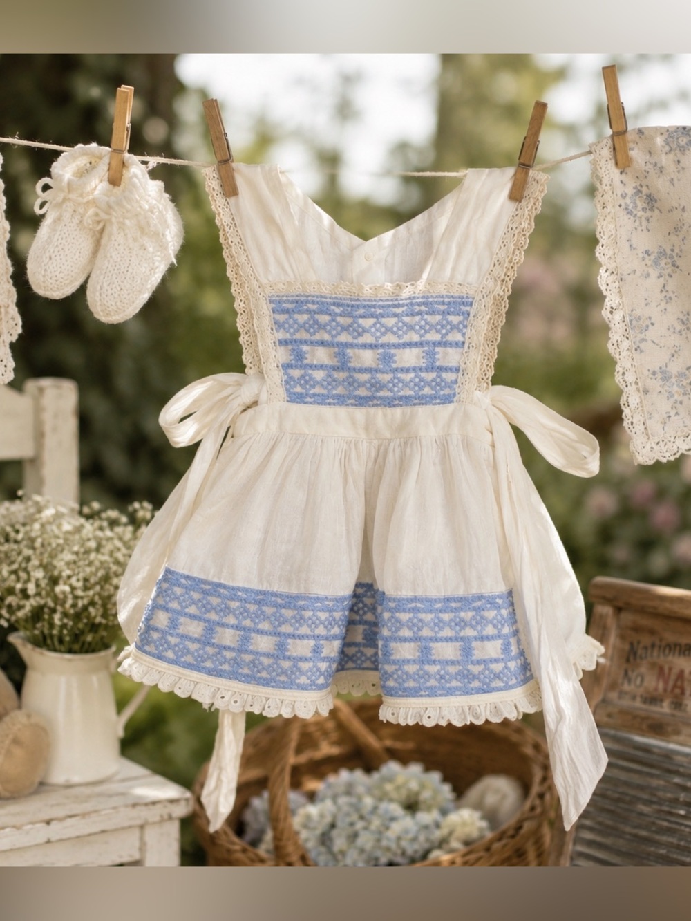 Vintage handmade baby dress handmade doll clothes needle point embroidery
